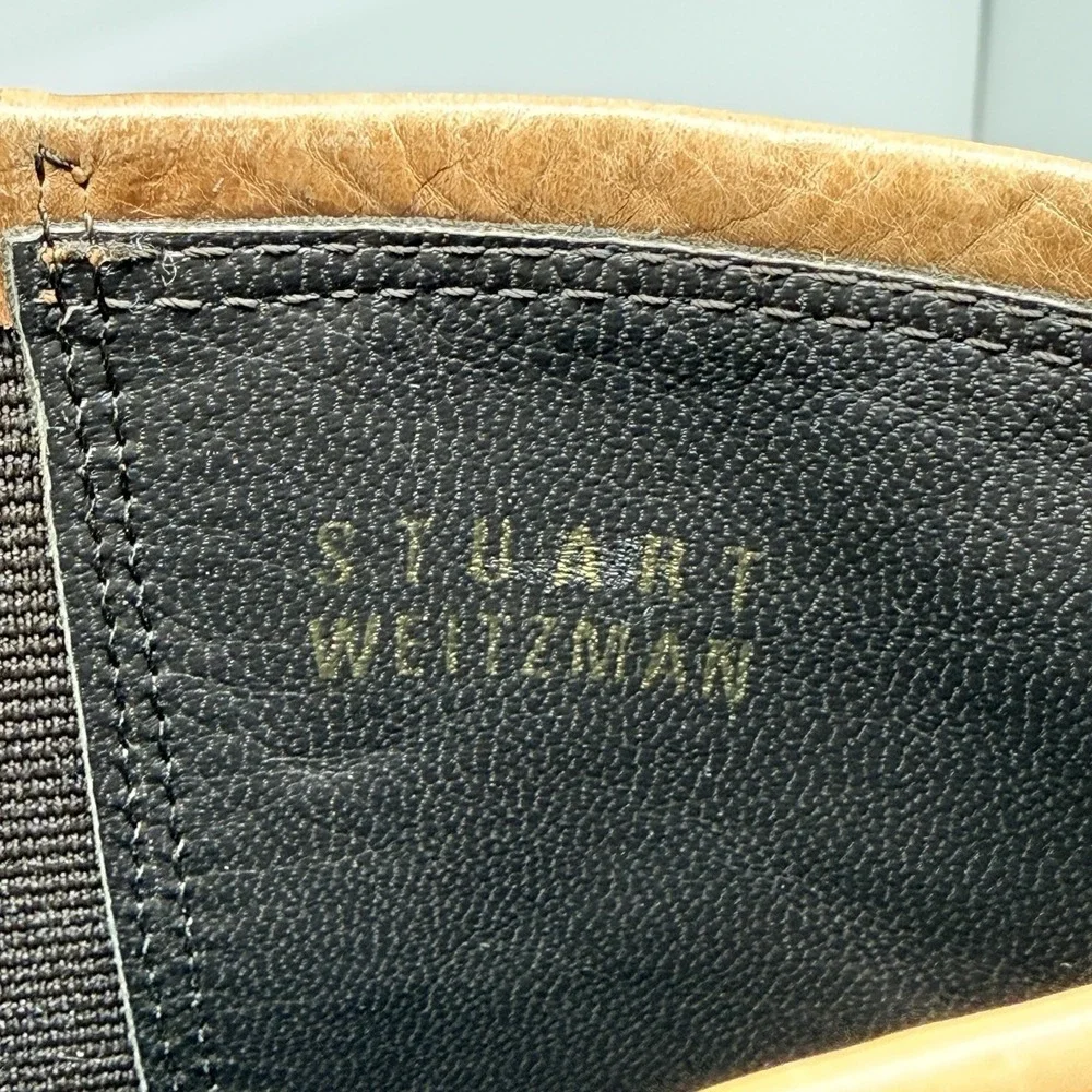 Stuart Weitzman Tall Riding Boots Womens 9.5M Tan Leather‎ Stretch Knee High